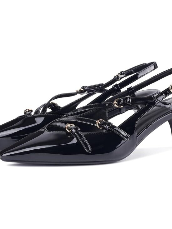 Women's Black Low Slingback Kitten Shoes Closed Toe Pumps Low Stiletto Heels